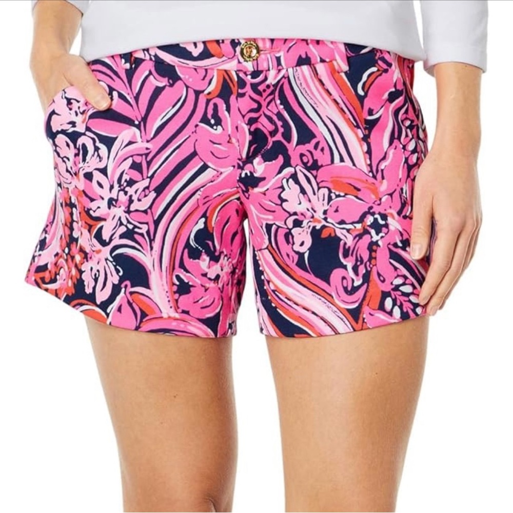 Lilly Pulitzer Callahan Knit Shorts Low Tide Navy Flirty Fins and Feathers Sz 8